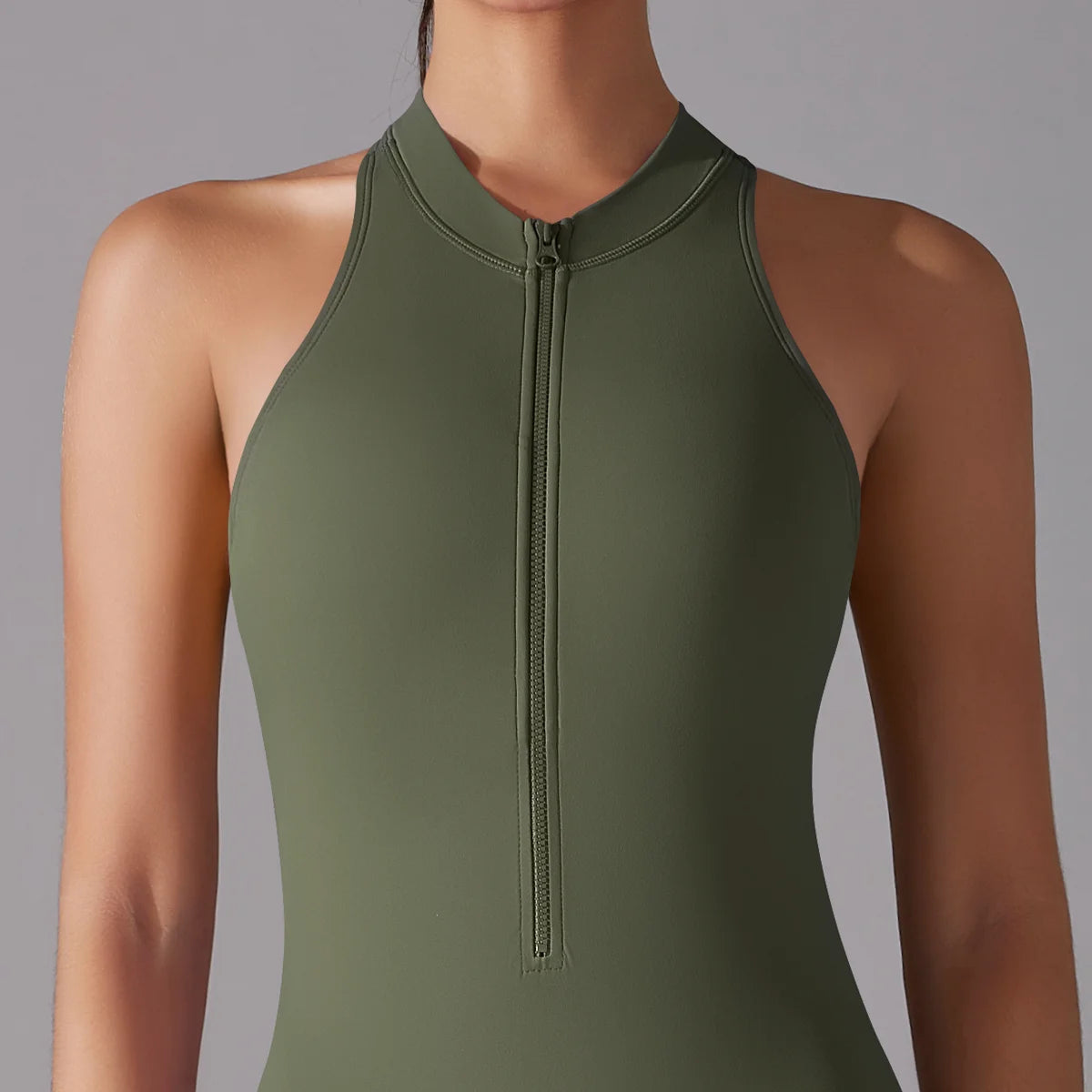 Sexy Hollow Backless Scrunch Sporty Jumpsuit Raises Butt Woman Gym Set One Piece Sport Suit Sleeveless Zip Yoga Fitness Overalls