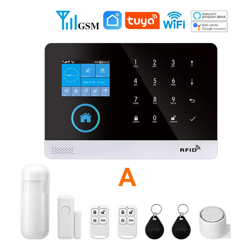 MULO Alarm System For Home Burglar Security 433MHz GSM  Home alarm Wireless PG103 WiFi Alarma Tuya Smart App Work With Alexa