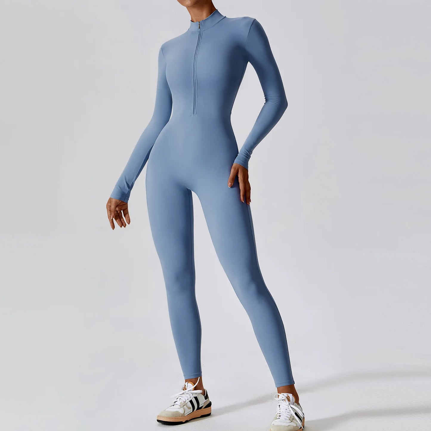 Women Yoga Jumpsuit Fitness Sports Suit Zipper Elastic One-Piece Bodysuits Gym Long Sleeve Gym Runing Push Up Workout Sportwear