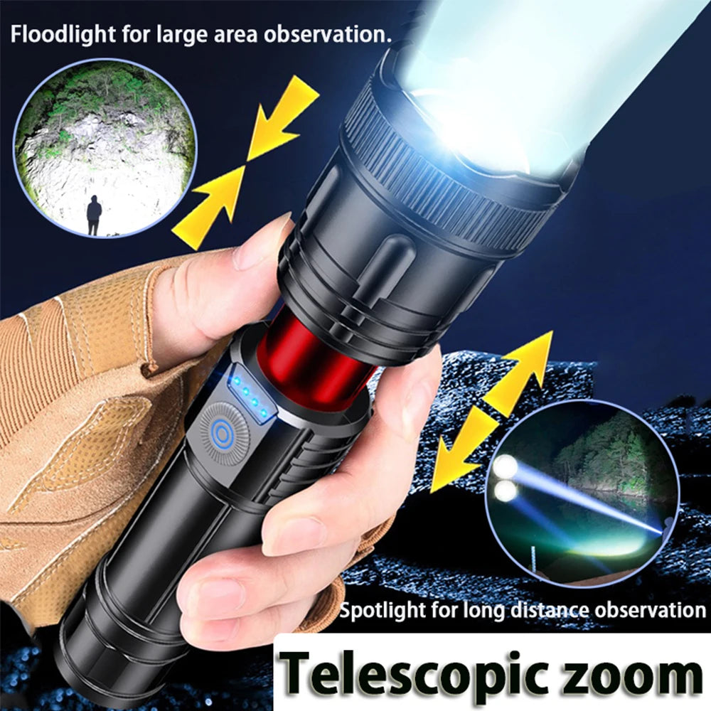 2 pcs High Power Led Flashlight Rechargeable Torch Zoom Long Range Xenon Lamp Portable Usb Hand Lantern For Camping, Outdoor