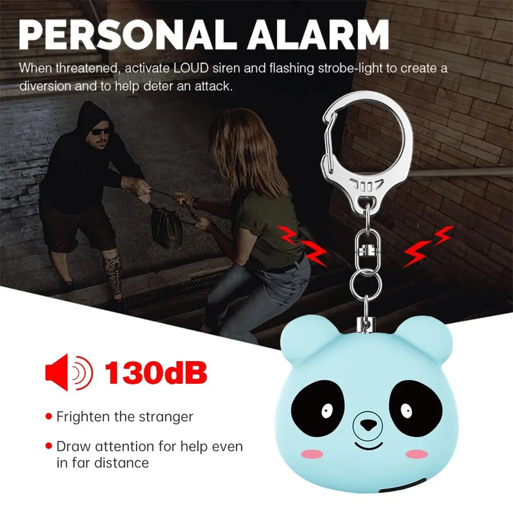 130dB Self-Defense Alarm - Personal Safety Alarm Guard - Cute Panda Student Backpack Keychain Pendant SOS Distress Device