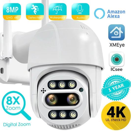 8MP 4MP 4K PTZ IP Camera 8x Zoom Dual Lens Human Detect CCTV Camera Outdoor CCTV Wifi Video Surveillance Camera