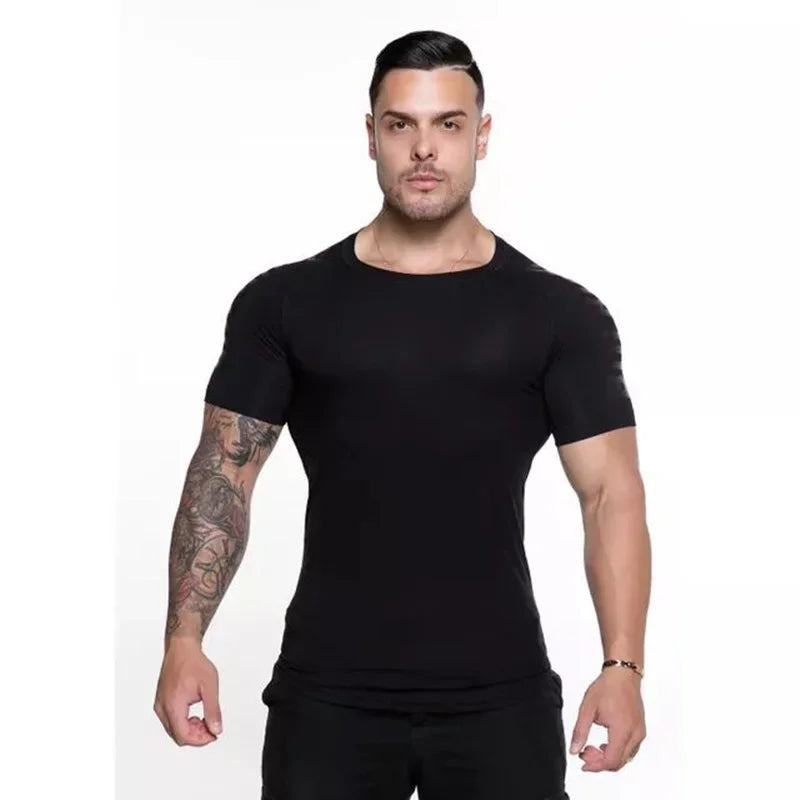 2024 Men Running Sports T-shirt Training Quick Dry Tight Short Sleeves Shirt Bodybuilding compress Fitness Tee Tops men Clothing