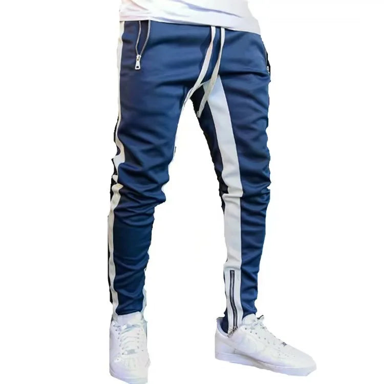 2024 New Sports Casual Pants Low Feet Zip Pocket Cotton Summer Pants Casual Men's Sports Pants Running Pants Splice Stripe Gym