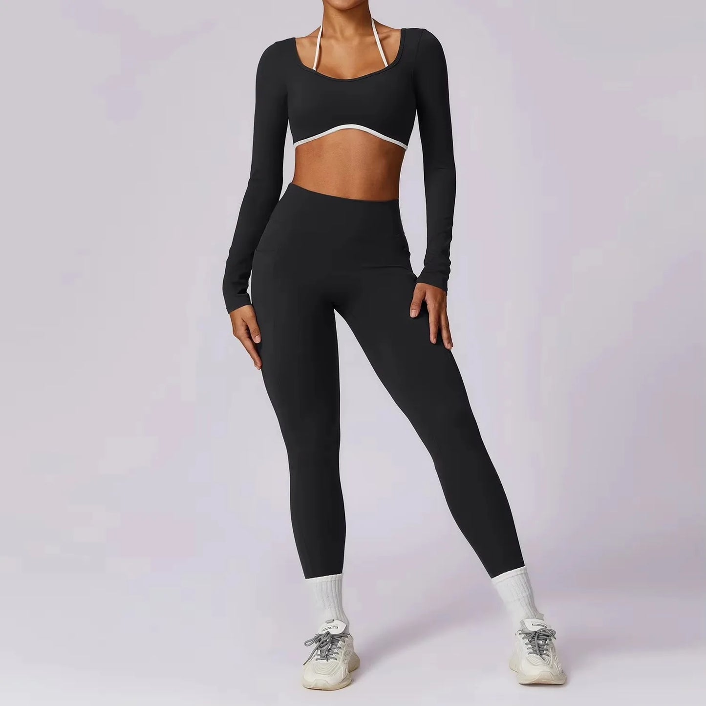 Yoga Set 2PCS Women Sportswear Push Up Workout Clothes Athletic Wear Gym Legging Fitness Bra Crop Top Long Sleeve Sports Suits