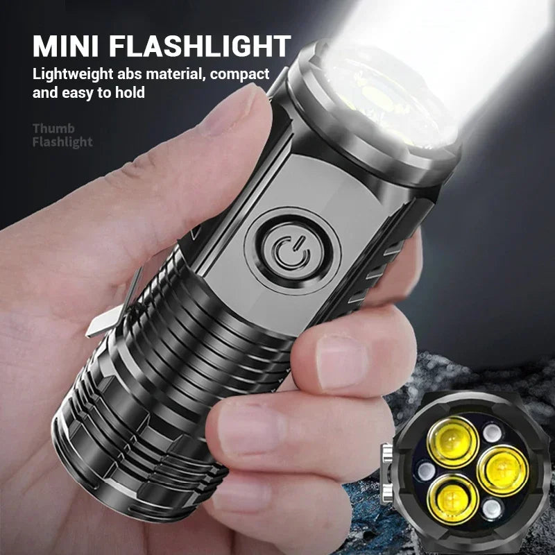 Powerful 3LED Super Bright Flashlight Portable Mini Burst Flash Torch Rechargeable Emergency Spotlight with Pen Clip