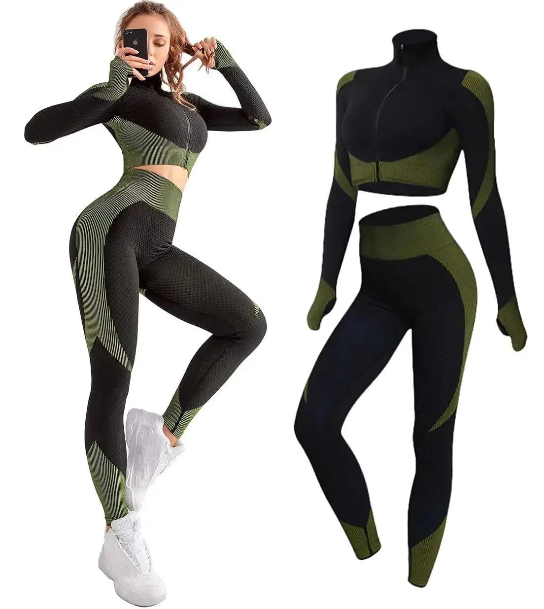 Women 2/3pcs Seamless Workout Outfits Sets Yoga Sportswear Tracksuit Leggings and Stretch Sports Bra Fitness