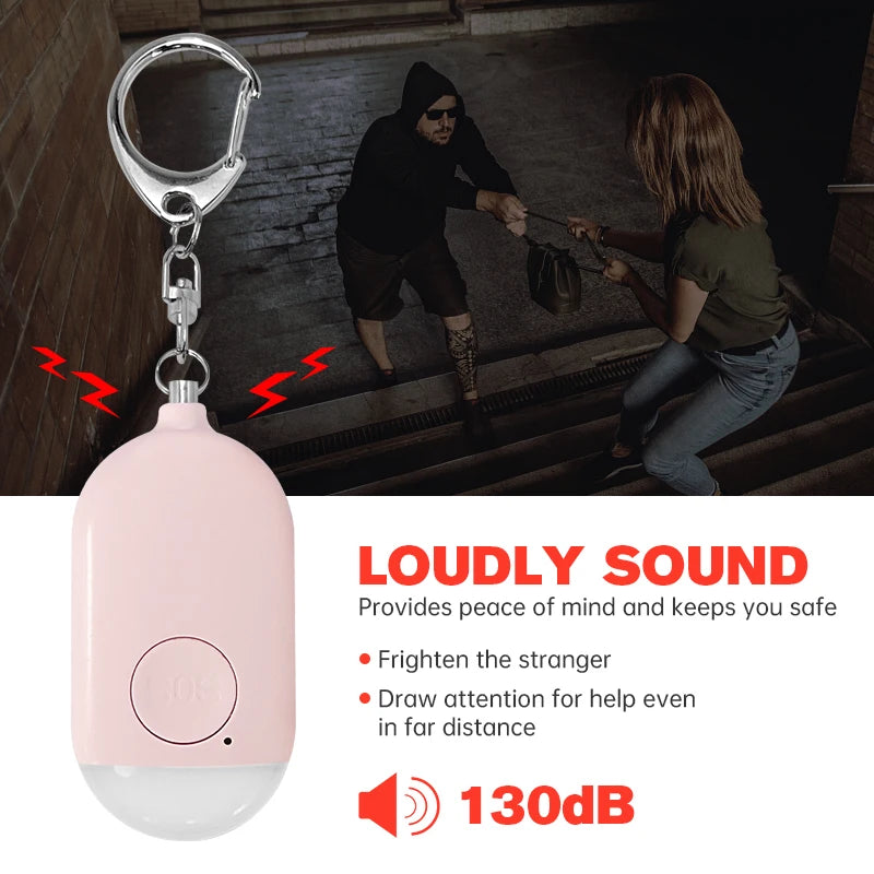 Personal SOS Defense Alarm 130dB With LED Light Rechargeable Self Defense Woman Safety Alarm Key Chain Emergency Anti-Attack