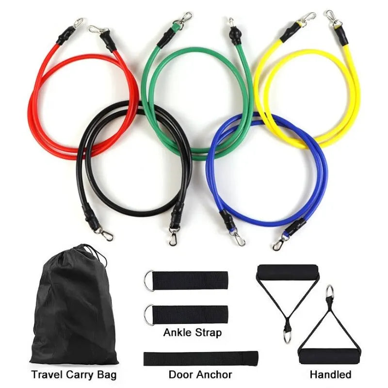 Multifunction Fitness Tension Rope 5-Tube Elastic Yoga Pedal Puller Resistance Band Tension Rope for Stretching Abdomen Training