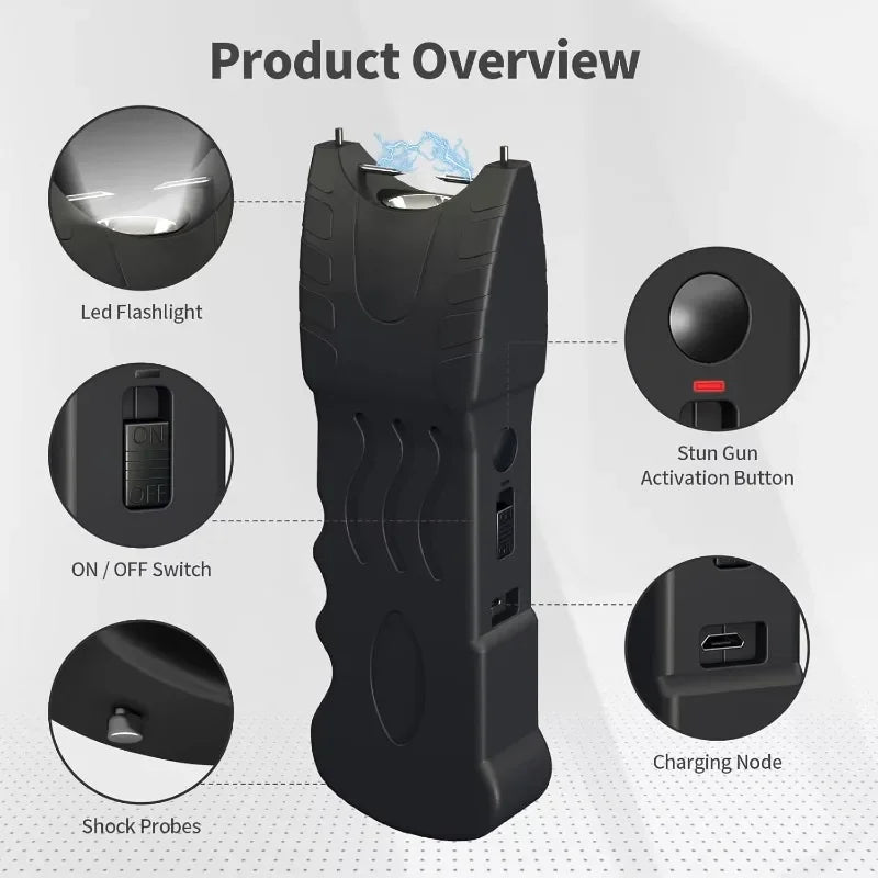 Women Safety Defense Black Stun Gun Rechargeable LED Flashlight