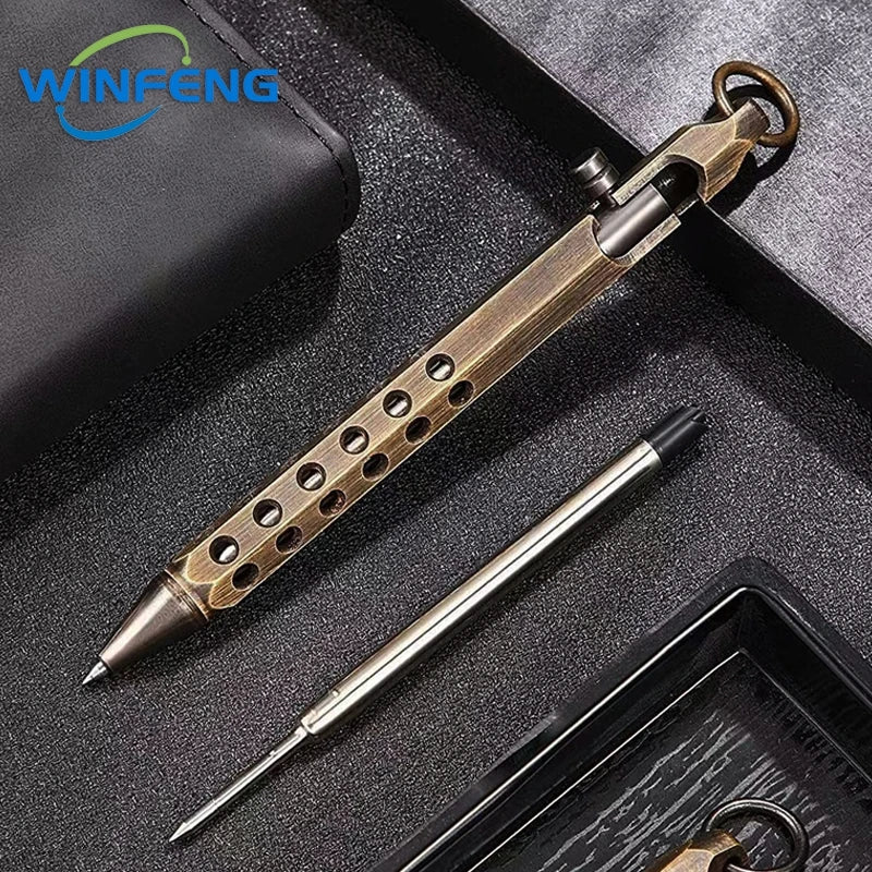 Creative Brass Bolt Action Tactical Pen Business Signature Ballpoint Pen for Self Protection School Student Office Stationery