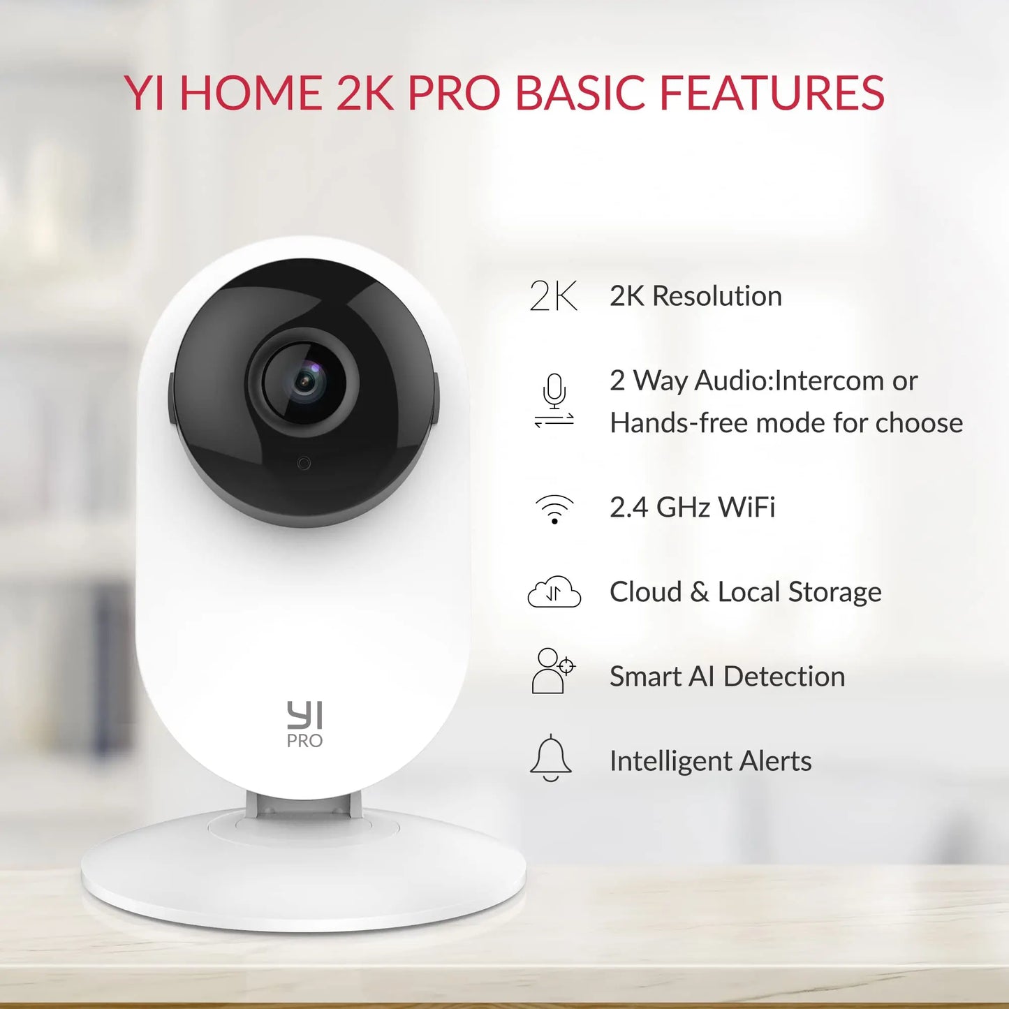 YI 4pc 2K Home Pro Camera 3MP Wi-Fi IP Security Surveillance Smart System with Night Vision Baby Monitor on iOS, Android