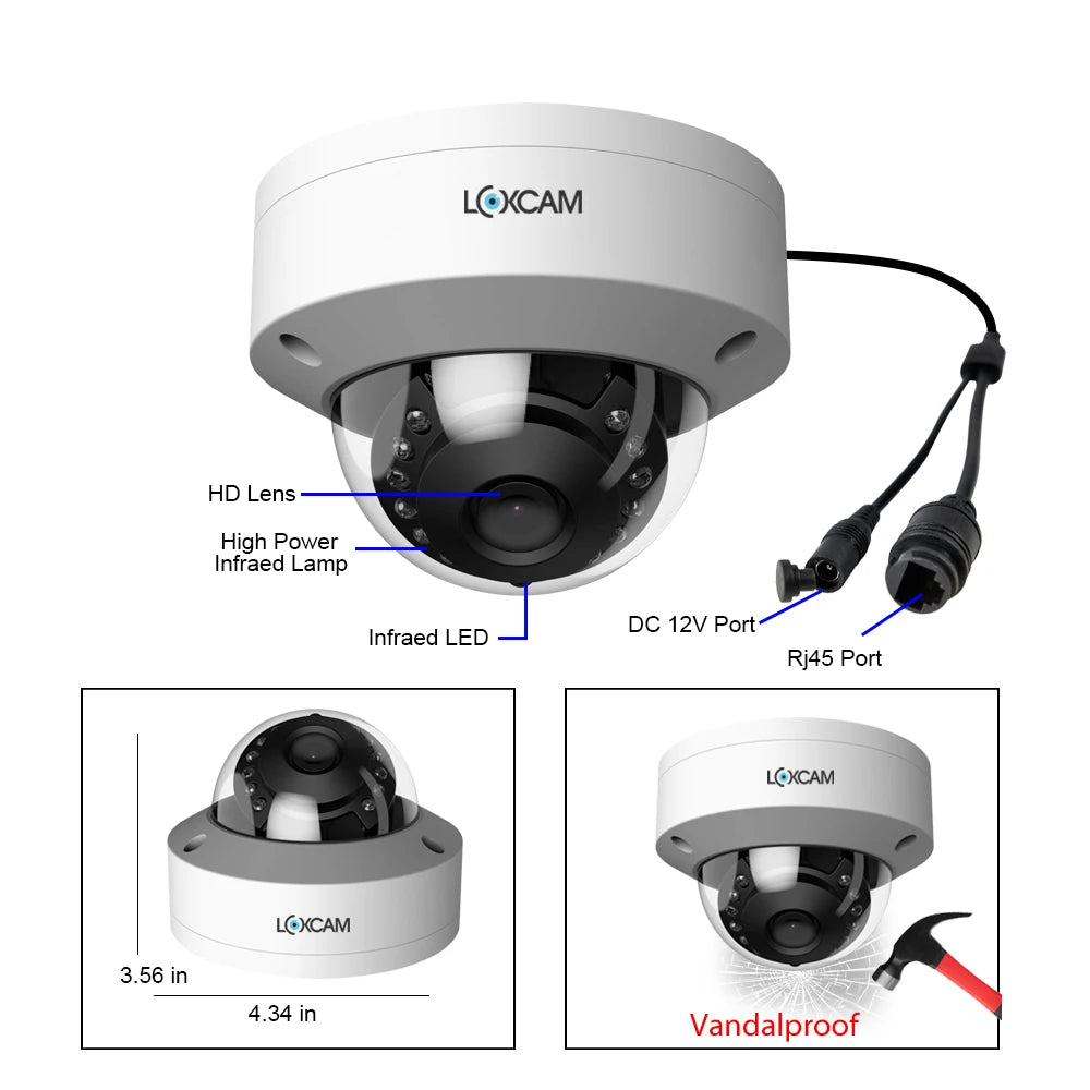 LOXCAM H.265+ 8CH 4K NVR 5MP 4MP CCTV Security Camera System Audio Record Day Night Vandalproof POE IP Camera Kit