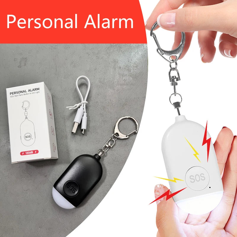 Personal SOS Defense Alarm 130dB With LED Light Rechargeable Self Defense Woman Safety Alarm Key Chain Emergency Anti-Attack