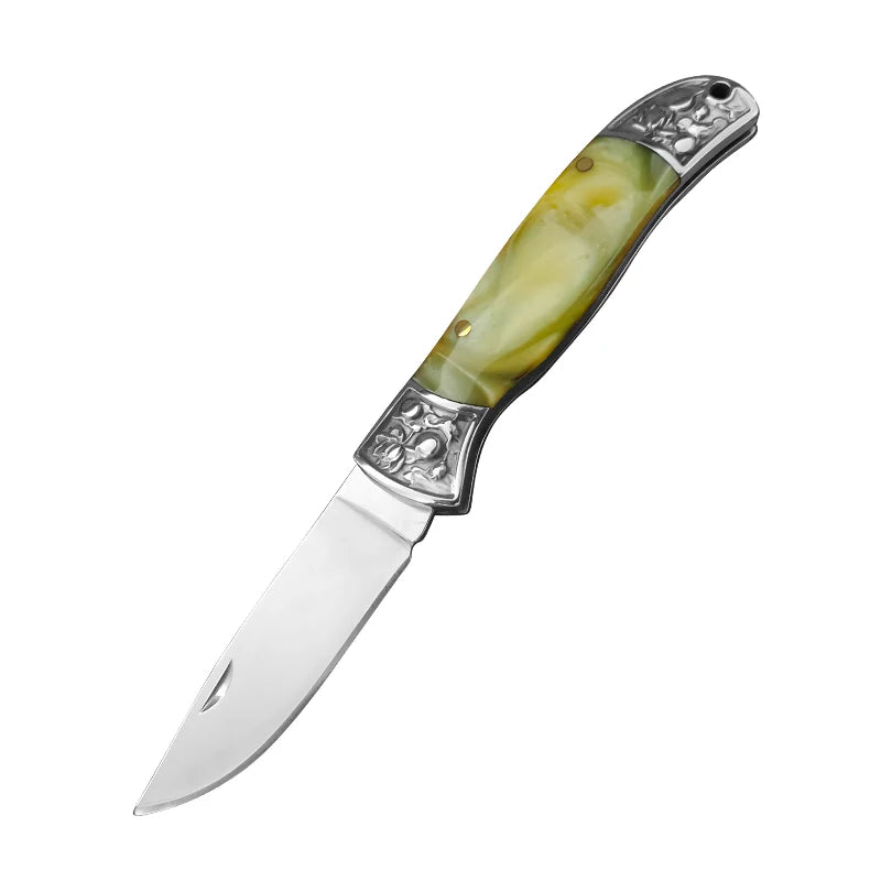 Stainless Steel Folding Fruit Paring Knife Resin Handle Boning Knife Portable Pocket Knife BBQ Cleaver Kitchen Slicing Knife