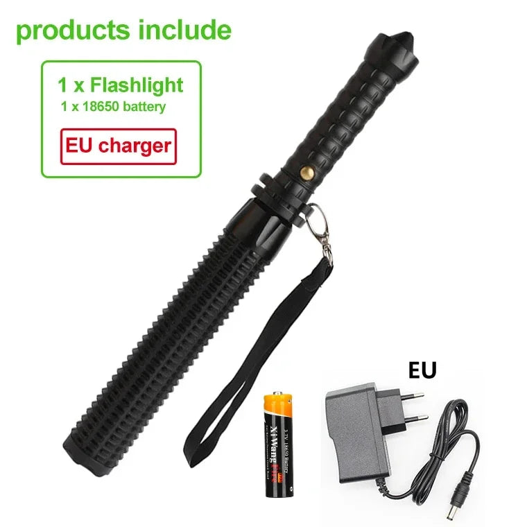 Baseball Bat LED Flashlight AluminumAlloy Focusable Zoomable Super Bright Self Defense Mace Light Tactical Baton Emergency Torch