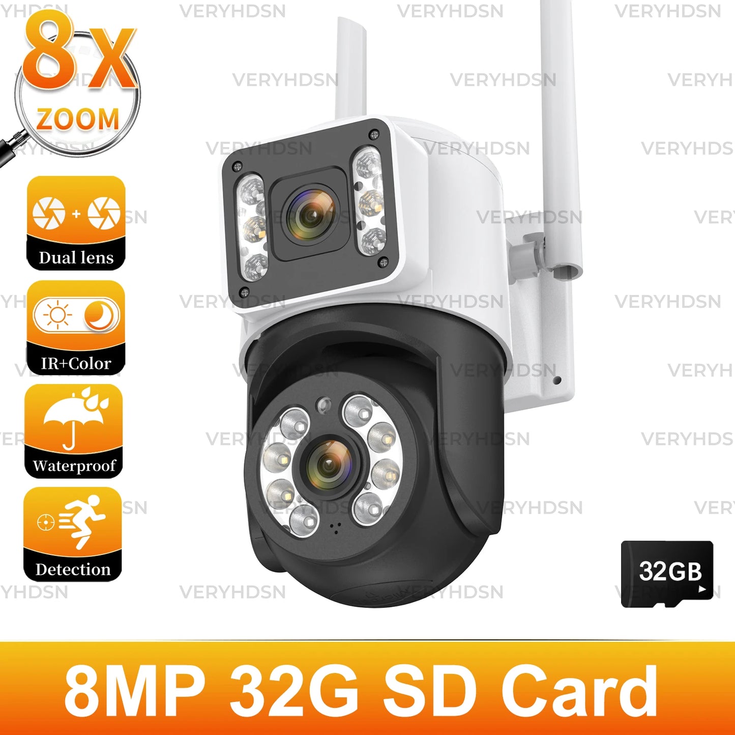 8MP 5G WiFi IP Camera PTZ 4K Dual Lens Human Detect Auto Tracking Surveillance Cameras Outdoor Waterproof Night Vision CCTV