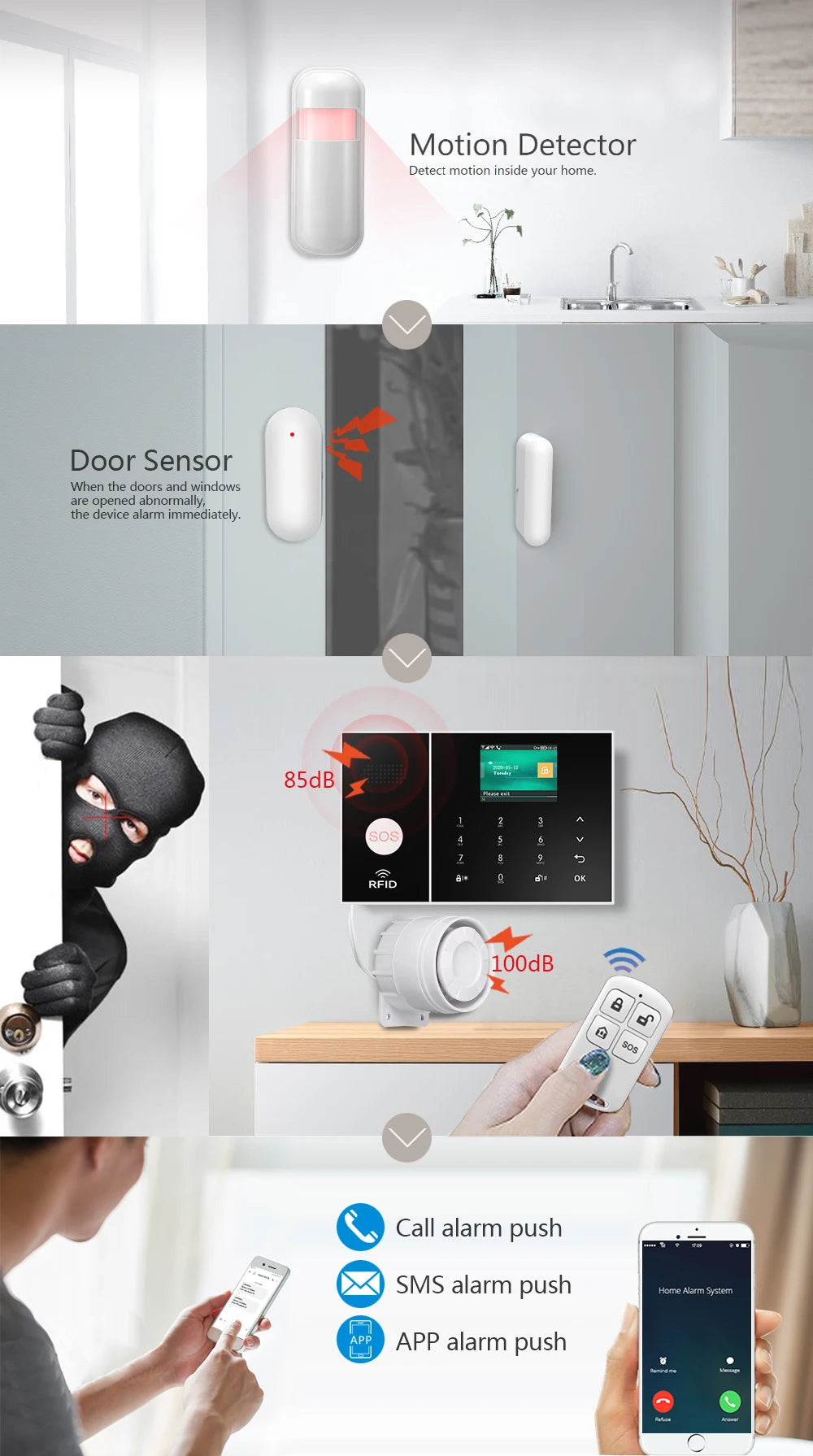 PGST Smart Life Alarm System for Home WIFI GSM Security Alarm Host with Door and Motion Sensor Tuya Smart App control work Alexa