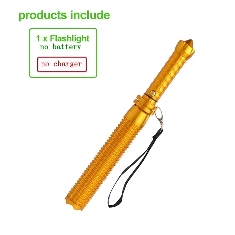 Baseball Bat LED Flashlight AluminumAlloy Focusable Zoomable Super Bright Self Defense Mace Light Tactical Baton Emergency Torch