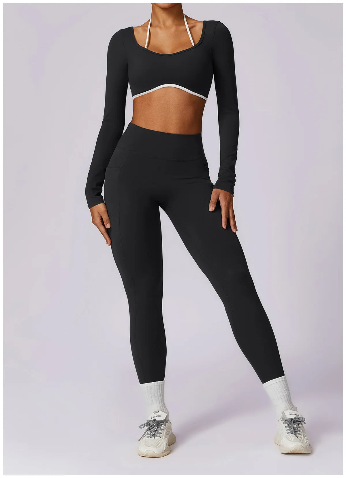 Yoga Set 2PCS Women Sportswear Push Up Workout Clothes Athletic Wear Gym Legging Fitness Bra Crop Top Long Sleeve Sports Suits