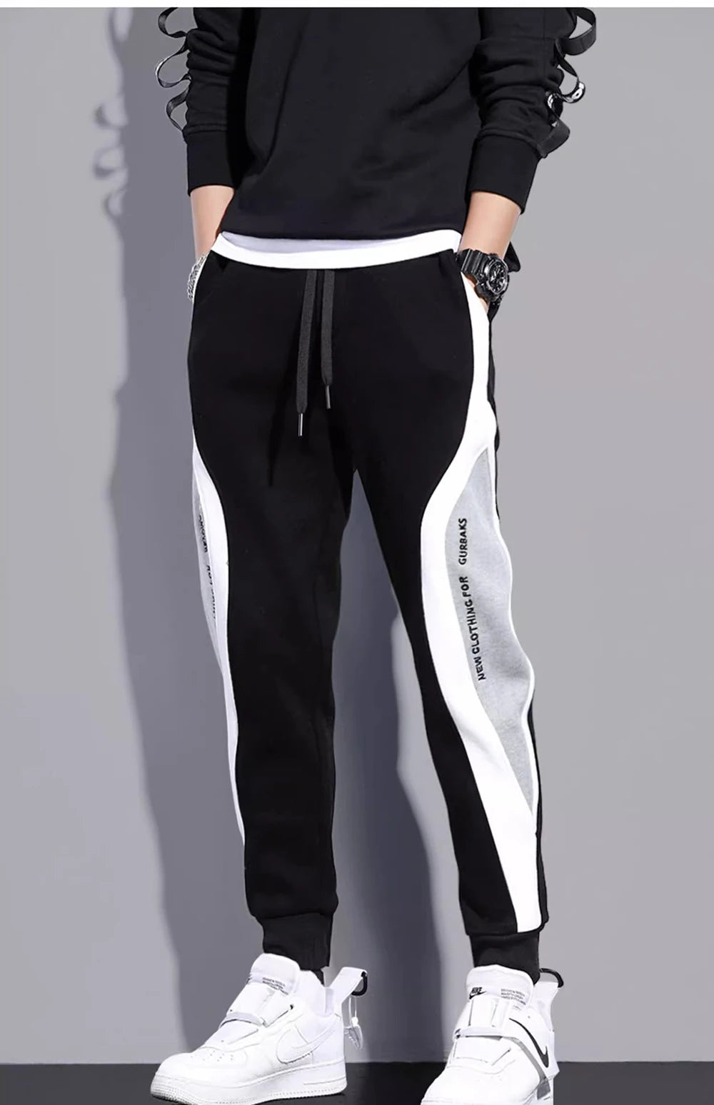 2024 Spring Autumn Men's Sports Pants Male Loose Fitting Leggings Patchwork Running Training Casual Pants Fashion Outfit Trouser