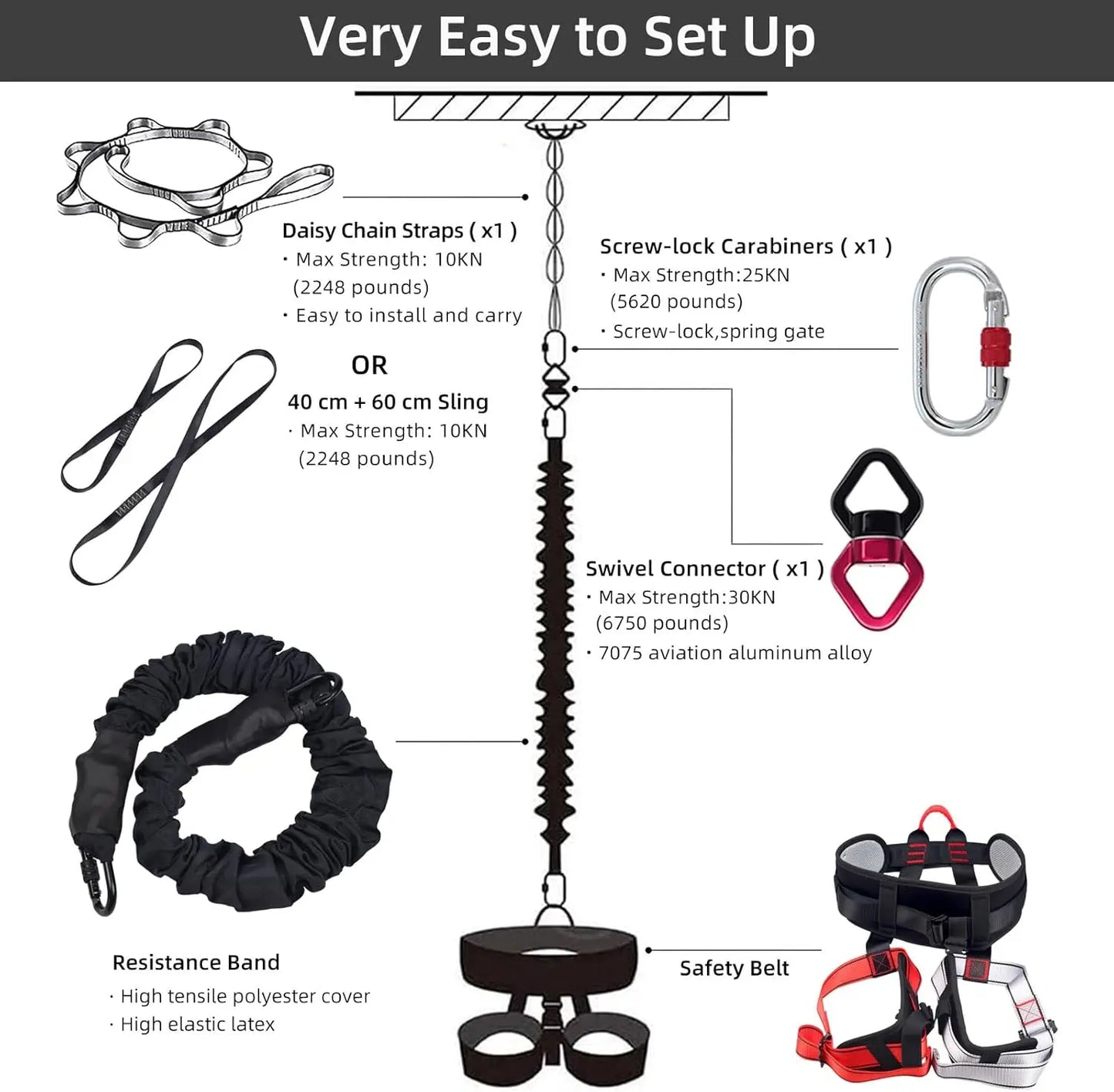 Bungee Fitness Set, 4D Black, Heavy Duty, Anti-Gravity Dance Cord, Dance Home and Gym, Boosts Agility Speed and Balance