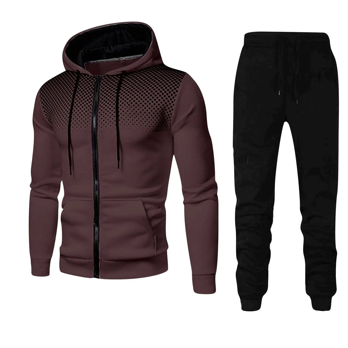 2024 Spring Fashion Dot Printed Street Sportswear Zipper Hoodie+Sports Pants 2-piece Set for Men's Casual Jogging Clothing