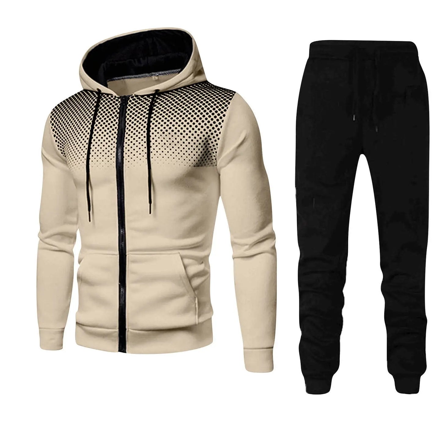 2024 Spring Fashion Dot Printed Street Sportswear Zipper Hoodie+Sports Pants 2-piece Set for Men's Casual Jogging Clothing