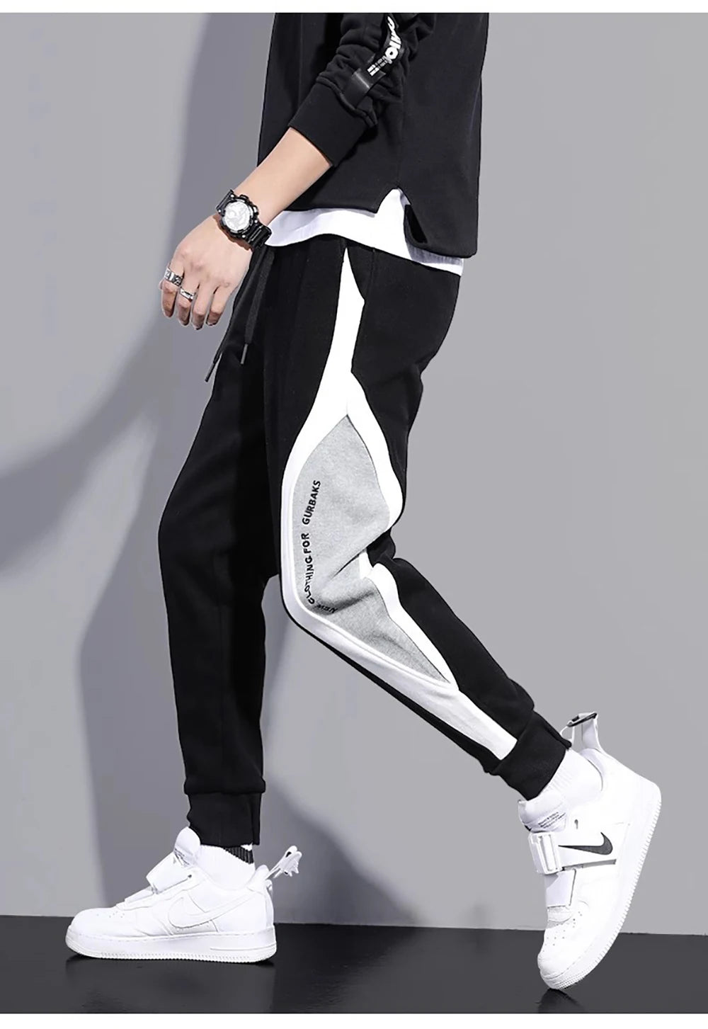 2024 Spring Autumn Men's Sports Pants Male Loose Fitting Leggings Patchwork Running Training Casual Pants Fashion Outfit Trouser