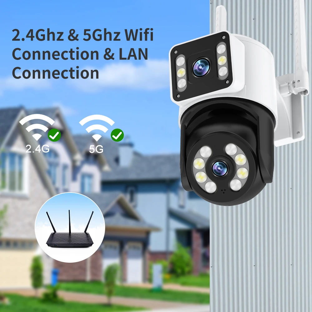 8MP 5G WiFi IP Camera PTZ 4K Dual Lens Human Detect Auto Tracking Surveillance Cameras Outdoor Waterproof Night Vision CCTV