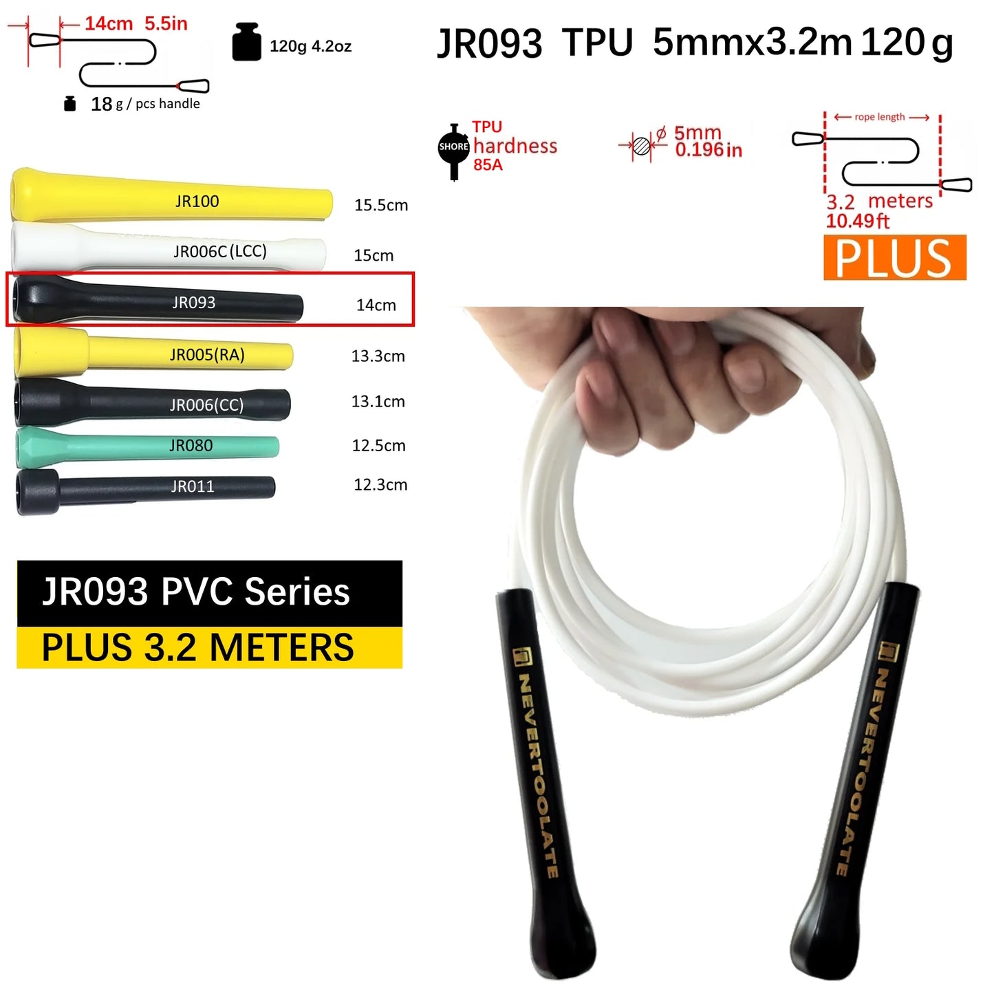 NEVERTOOLATE TPU and PVC material Skipping Rope Rapid Speed Jump Rope Tangle Free crossfit Exercise Fitness Training Workout