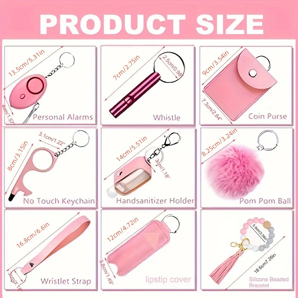 Safety Keychain Full Set, Self Defense Security Keychain Set With Personal Alarm Protective Keychain Accessories For Women Girls