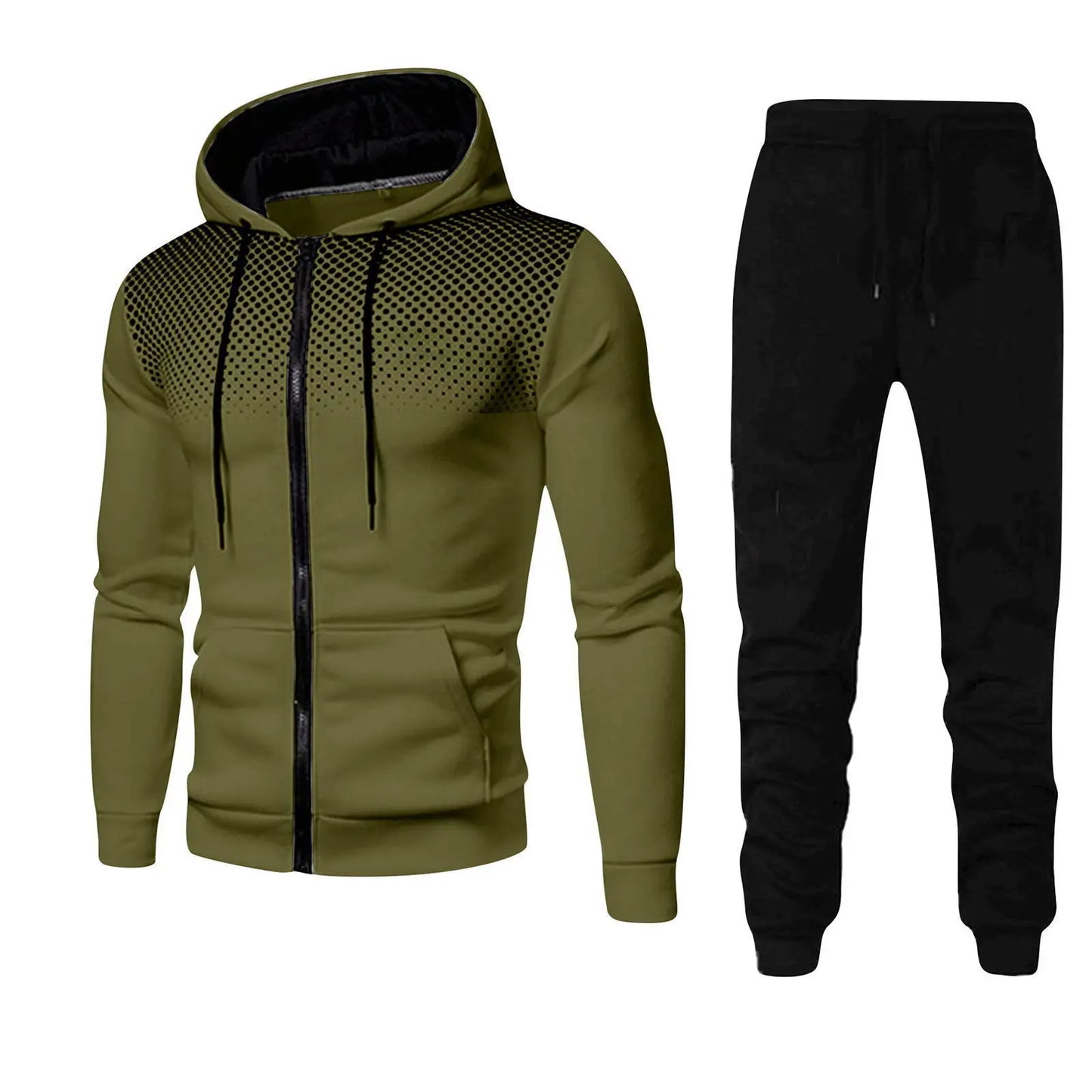 2024 Spring Fashion Dot Printed Street Sportswear Zipper Hoodie+Sports Pants 2-piece Set for Men's Casual Jogging Clothing