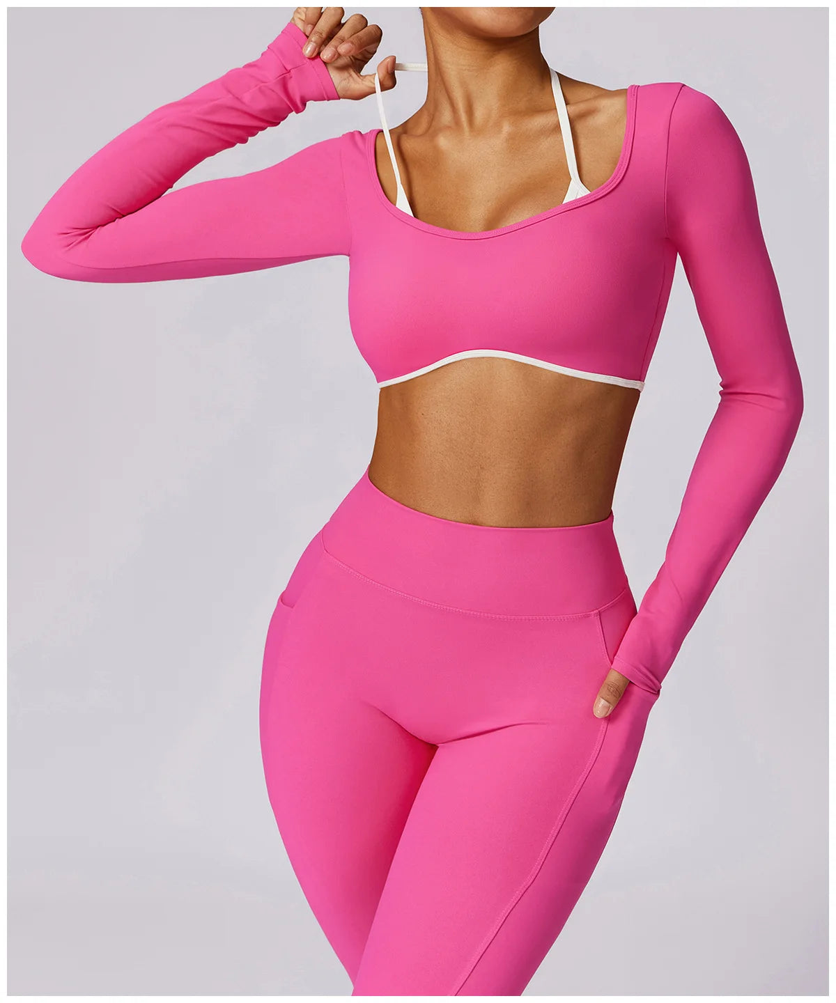 Yoga Set 2PCS Women Sportswear Push Up Workout Clothes Athletic Wear Gym Legging Fitness Bra Crop Top Long Sleeve Sports Suits