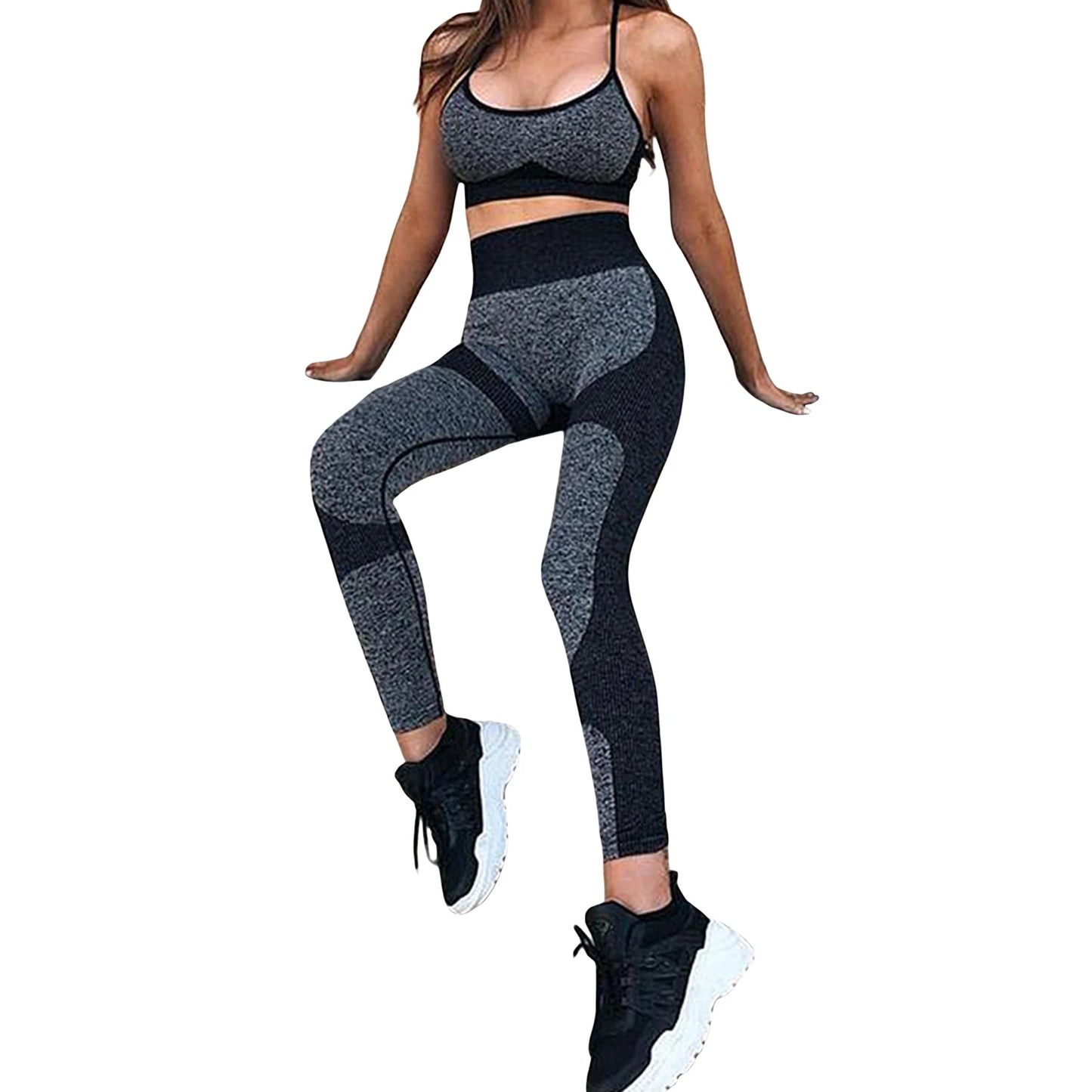 Women s Yoga Outfit Sleeveless Crop Top with High Waist Leggings 2-Piece Workout Set in Vibrant Colors for Active Wear