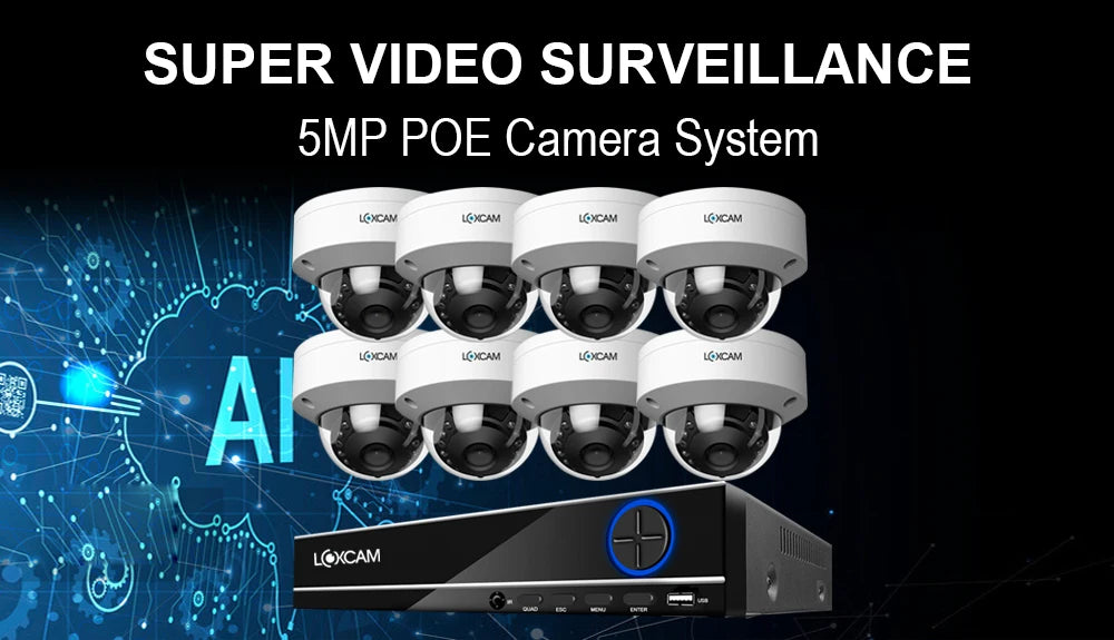 LOXCAM H.265+ 8CH 4K NVR 5MP 4MP CCTV Security Camera System Audio Record Day Night Vandalproof POE IP Camera Kit