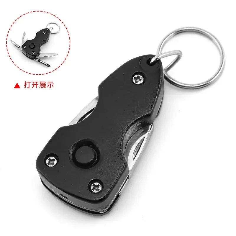 PortableScrewdriver StainlessSteel Tool Knife with LED Keychain Multi-functional Keychain Knife Gift Outdoor 6-in-1 Folding Mini