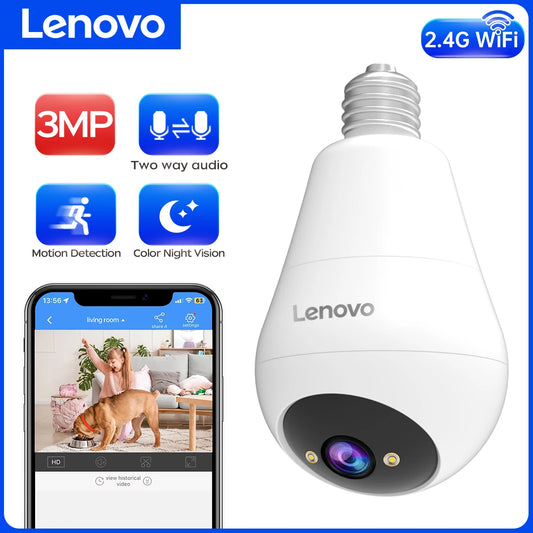 Lenovo 3MP WIFI E27 Bulb Security Camera Full Color Night Vision Two-Way Voice Intercom Smart Home Wireless Camera