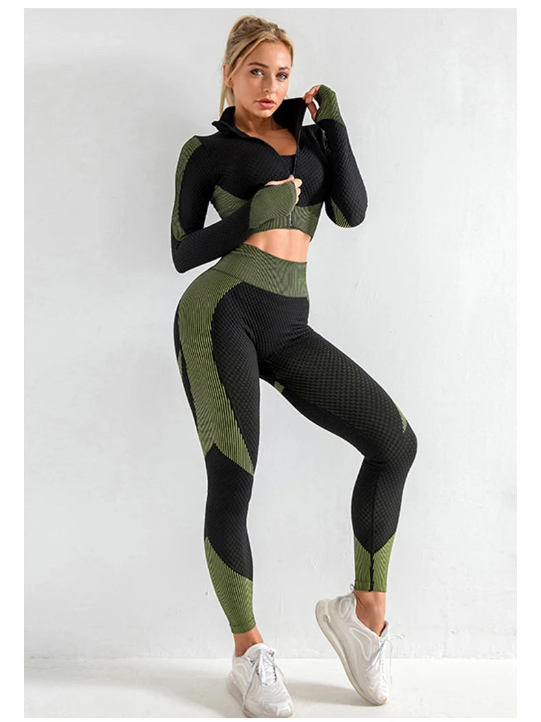 Women 2/3pcs Seamless Workout Outfits Sets Yoga Sportswear Tracksuit Leggings and Stretch Sports Bra Fitness