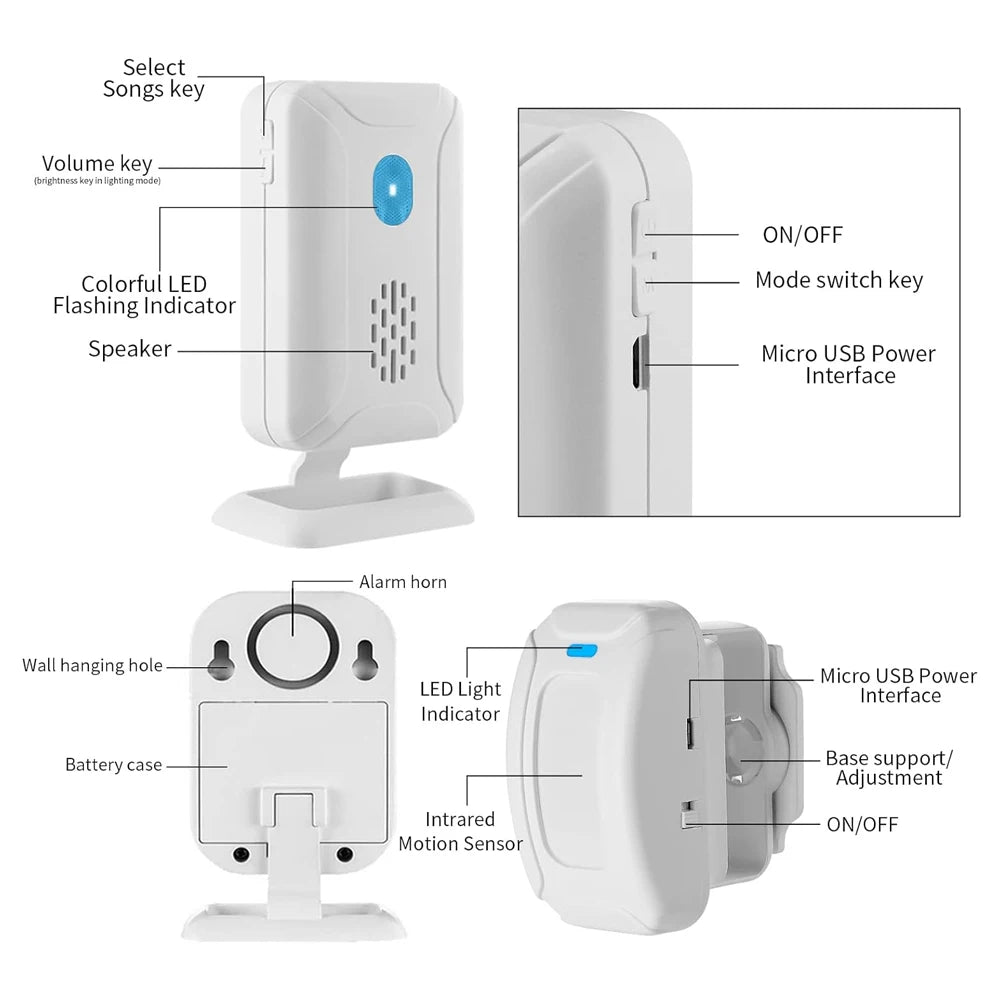 Motion Sensor Doorbell Wireless PIR Motion Sensor Detector Security Alarm Chime Welcome Welcome Visitor Bell For Store